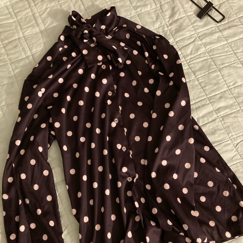 80s black polka dot blouse